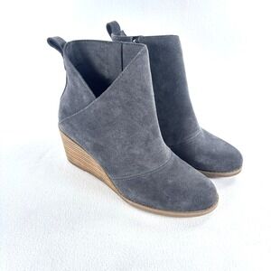 TOMS Ankle Boots Suede Wedge Zip Womens‎ Shoes 0020265 Gray SZ 6.5 Casual Comfy